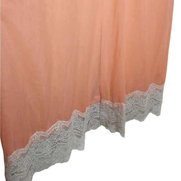 Vintage 60s 70s Robe Duster Flowy Glam BOHO Bell Sleeve Sheer Lace Coral Peach S - Picture 6 of 16